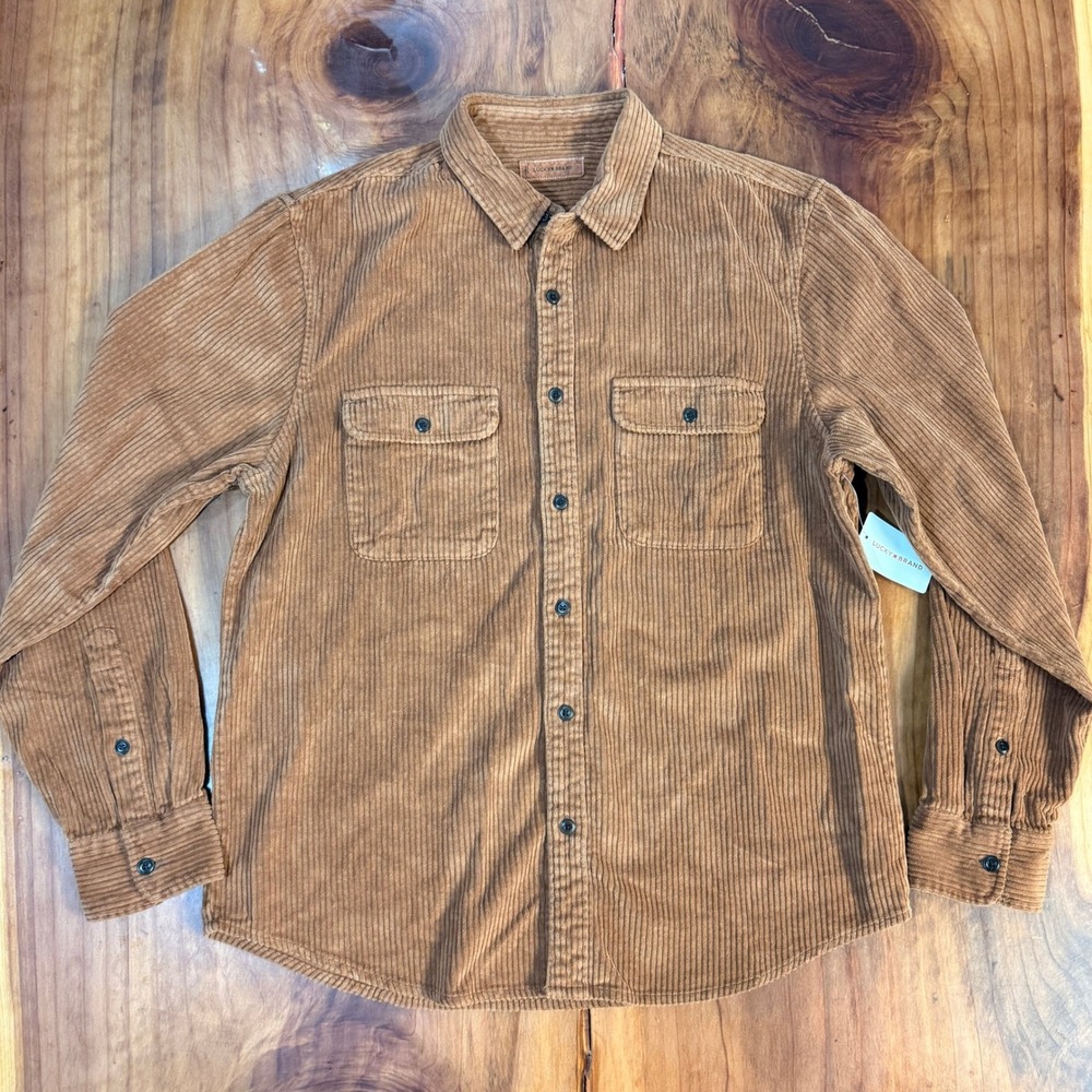 NEW Lucky Brand Shirt Mens Large Corduroy Button Cotton Brown Long Sleeve Y3-8